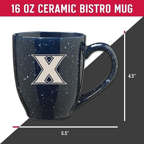 Image of Rico Industries NCAA Xavier Musketeers Navy Blue Personalized 16 oz Team Color Laser Engraved Speckled Ceramic Coffee Mug