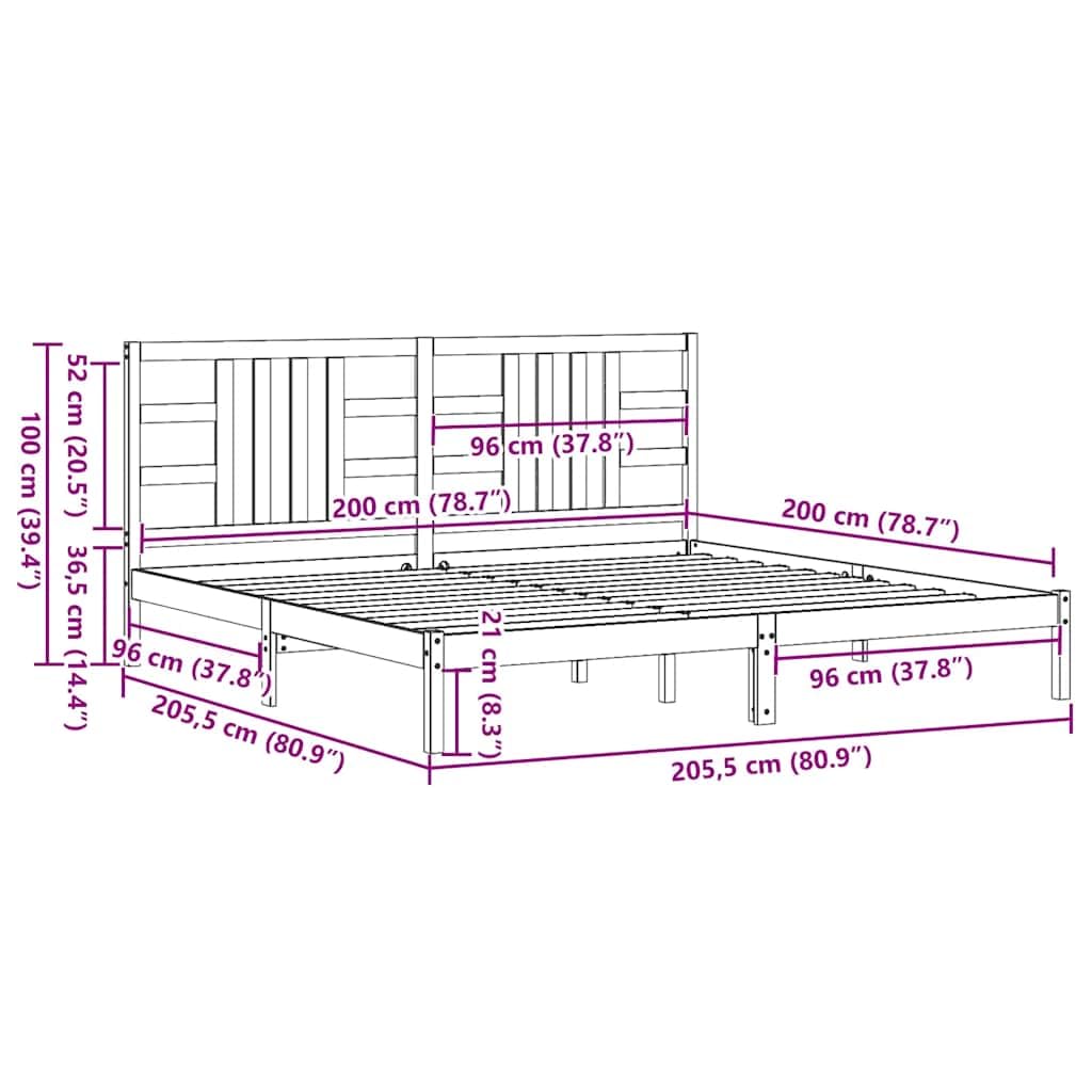 Lite drewno sosnowe Klasyczny design z zagłówkiem Brąz 200x200 cm | Rama łóżka 200x200 cm, lite drewno sosnowe, miodowy brąz, zagłówek, listwy ze sklejki