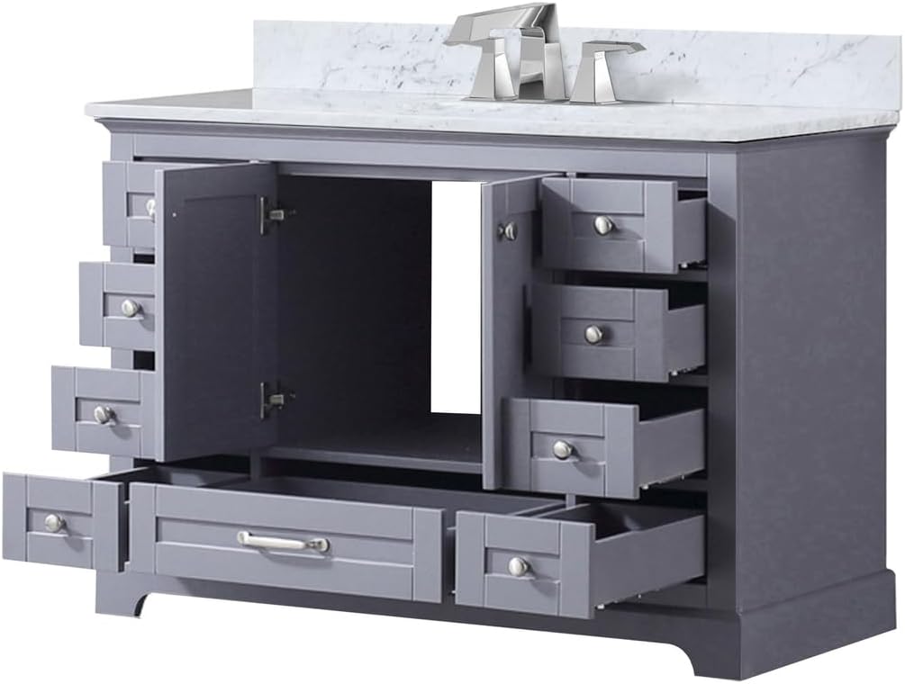 Dukes 48 in. W x 22 in. D Dark Grey Single Bath Vanity, Carrara Marble Top, and Faucet Set