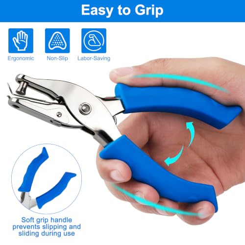Image of Single Hole Punch 2 Pack, 1 /4 inch and 1 /8 inch Hole Punch with Soft Grip Blue | Silicone Handles, Crafts and Paper, Sturdy One Hole Puncher for Kids and Adults, Home, Office, Classroom
