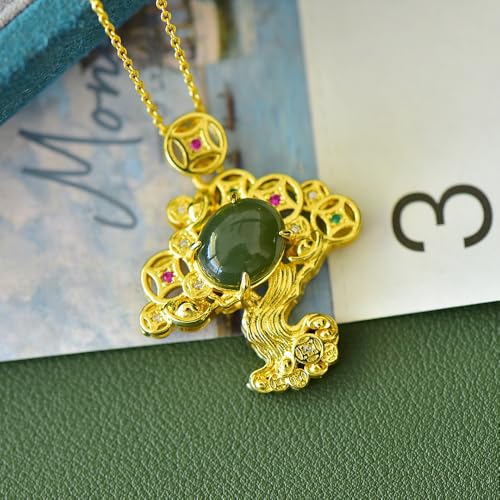Argent S925 Pendentif de Fortune Hé Naturel avec Chaîne Fine