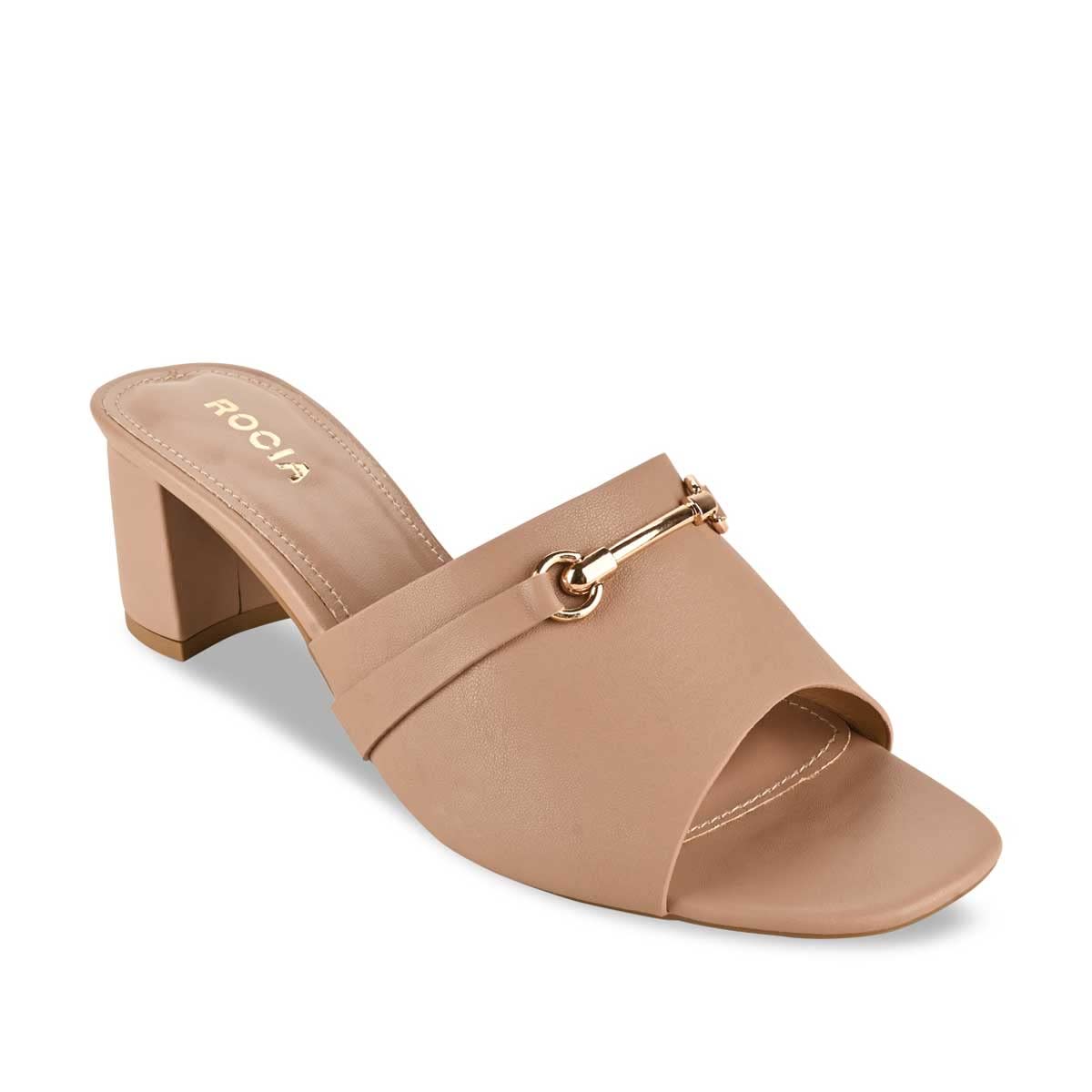 ROCIA Nude Women Gold Buckled Block Heels (B09ZB5QJ47) Amazon Price History, Amazon Price Tracker