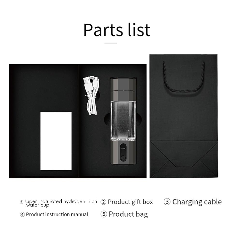 Générateur d'hydrogène d'électrolyse PEM, écran 8000PPB, bouteille d'eau hydrogène rechargeable portable, installation facile, facile à utiliser, noir