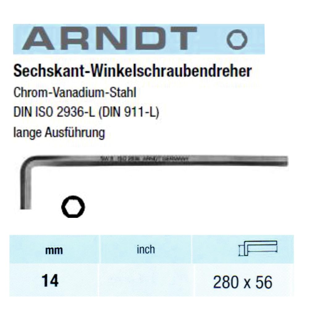 ARNDT Germany 14mm Extra Long Allen Key Metric Hexagon Wrench Key, Black - Image 2