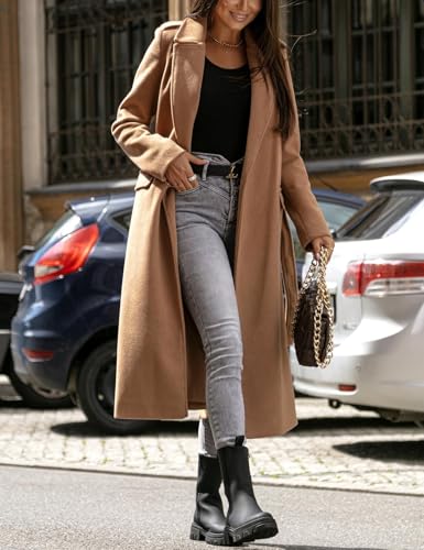 IDEALSANXUN Womens Long Wool Coats Fall Winter Open Front Trench Coat Peacoat with Self Belt3