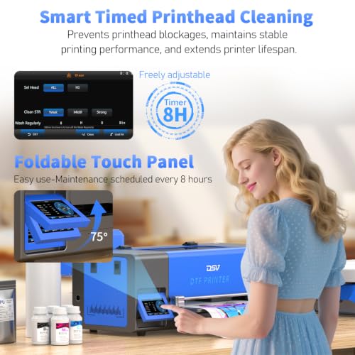 Image of DSV A3 DTF Printer with i3200 Industrial Printhead - Direct to Film Transfer Machine for Custom Apparel, 3X vs L1800, Holiday Mode Auto-Cleaning (Blue, I3200 DTF Printer)