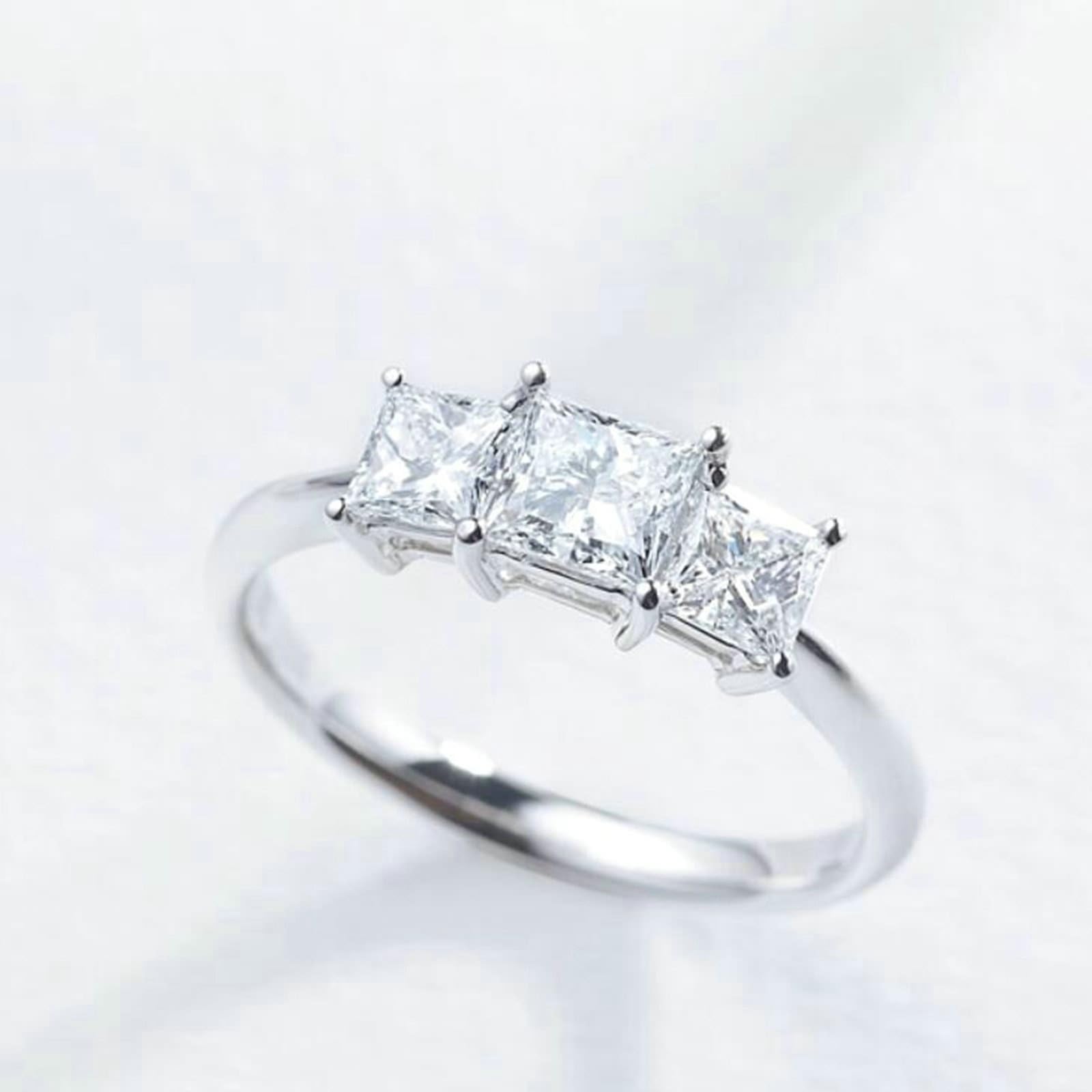 Anillos Mujer Compromiso Anillo de Promesa Oro Blanco 9/14/18 Quilates Diamante Creado en Laboratorio de Talla Princesa de 0,3 CT Talla 18,5 Sólido No Chapado Moderno para Hermana Año Nuevo Joyas