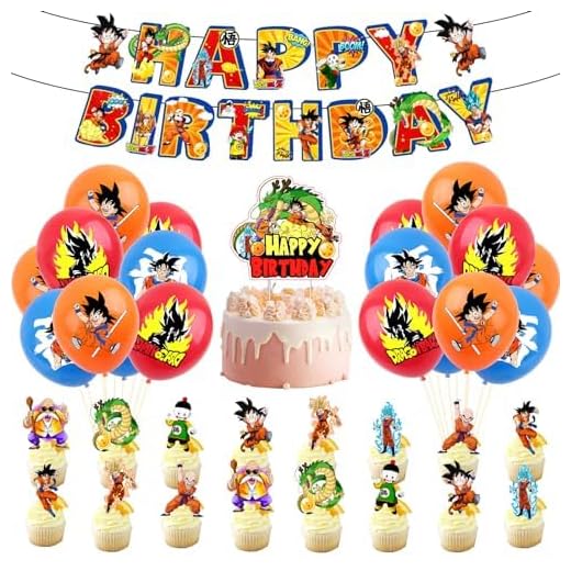 Clvsyh Dragon Ball Themen Geburtstag Party Dekoration, Son Goku Dekoration Mit Geburtstag Banner Kuchen Dekoration Latex Ballon Für Dragon Ball Geburtstagsparty Zubehör