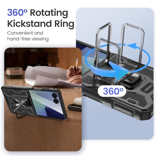 Image of VEGO for Samsung Galaxy Z Flip 7 Case with Stand& Camera Screen Protector | Hinge Protection Full Body Rugged Anti-Scratch Shockproof Drop Protection Case for Galaxy Z Flip 7(Not for 7FE) Black