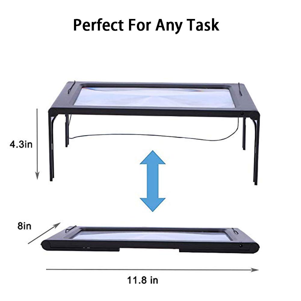 Grande Lente d'Ingrandimento a Mani libere, ingrandimento 3X a Pagina Intera, con Luce LED, Pieghevole e Portatile, Ideale per lavori di precisione, Lettura, Libri e ispezioni.