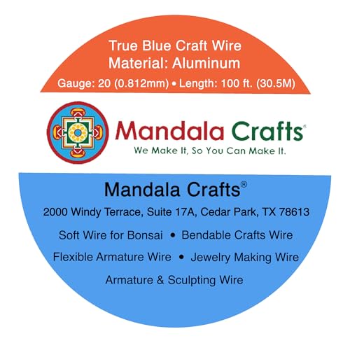 Image of Mandala Crafts 20 Gauge True Blue Anodized Aluminum Craft Wire, 100 FT | Colored, Flexible, Bendable, for Bonsai, Armature, Sculpting, Wire Wrapping, Jewelry Making, Weather & Tarnish Resistant