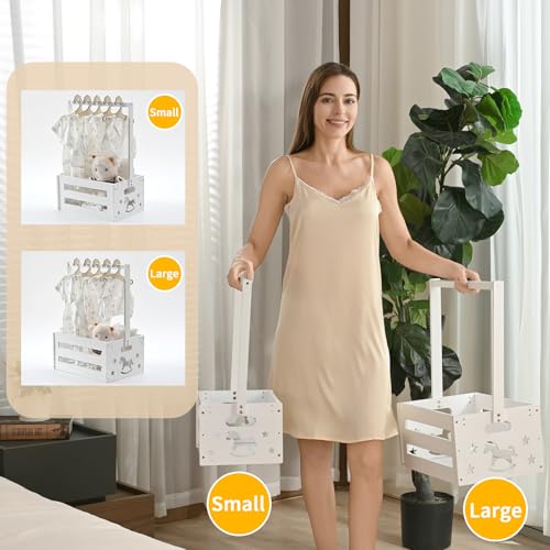 Image of Happyiren Extra Large Wooden Baby Shower Basket with Hanger Rack for Boys Girls, Versatile Baby Shower Crate Closet Gift Basket for Newborns,Cute New Parent Welcome Gift Box Wood Color