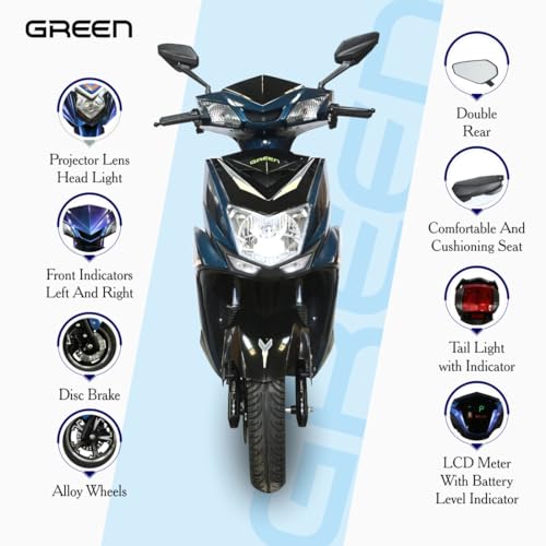 Image of Green Invicta Low Speed Electric Scooter Non RTO 60KM Range with Portable Charger (Blue)
