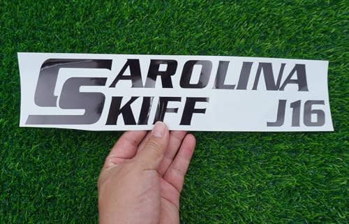 Image of Pair Set of 2 Vinyl Carolina Skiff J16 Boat Boats Logo Decals Stickers 13 inch (Black)