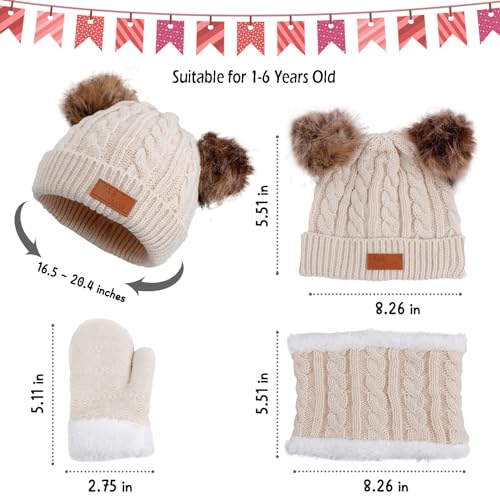ACTLATI Kids Winter Hat Scarf Gloves Set Knitted Hat Neck Warmer with Cute Pom Pom for 1-6 Years Children Boys Girls2