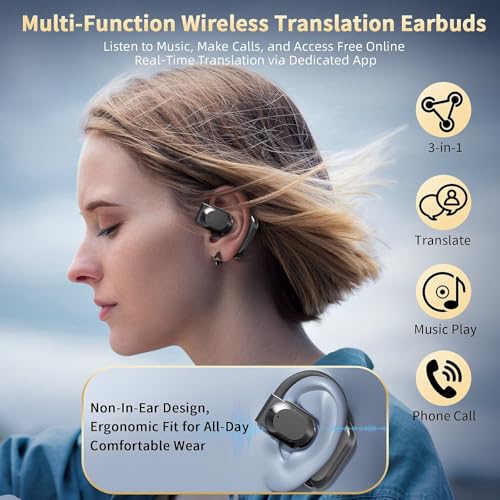 Image of Ai Language Translation Earbuds, Translator Earbuds Real Time with APP Compatible with iOS & Android, 144-Language Bluetooth Headphones Translating Device for Travel and Business - Black
