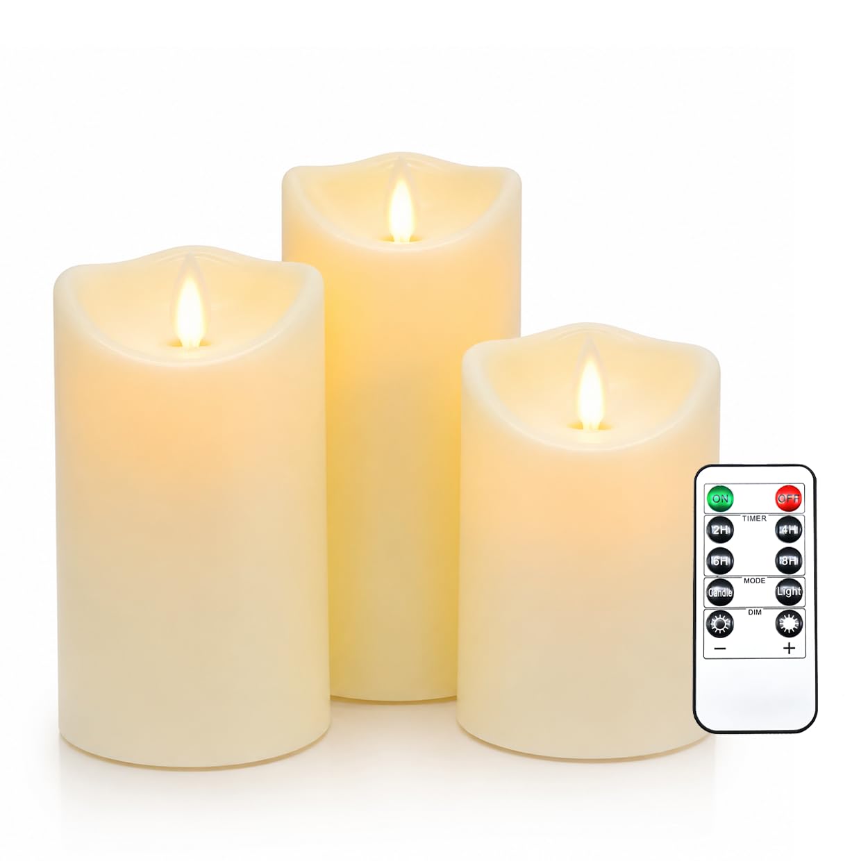 3 Pack Realistic Moving Wick Flameless LED Candles, Flickering Flame White Pillar Candles with Remote Control, AA Battery Operated, Heat Resistant Reusable Lights for Home Wedding Indoor Outdoor Decor