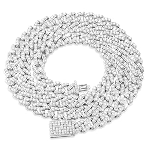 8MM Moissanite Cuban Link Chain for Men Women, VVS 9.12-13.44Carats Iced Out Lab Mens Diamond Necklace 18K White Gold Plated Sterling Silver Moissanite Chains Bling Luxury Hip Hop Choker Necklaces Miami Charms Men’s Jewelry 16/18/20/22/24inch