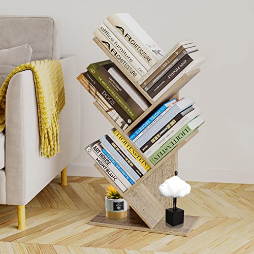 R Ruisheng 4 Shelves Wood Tree Bookcase, Retro Floor Standing Bookshelf For Books/Magazines/Cds, Organizer Shelves For Home Office, Bedroom, Living Room #TOP6