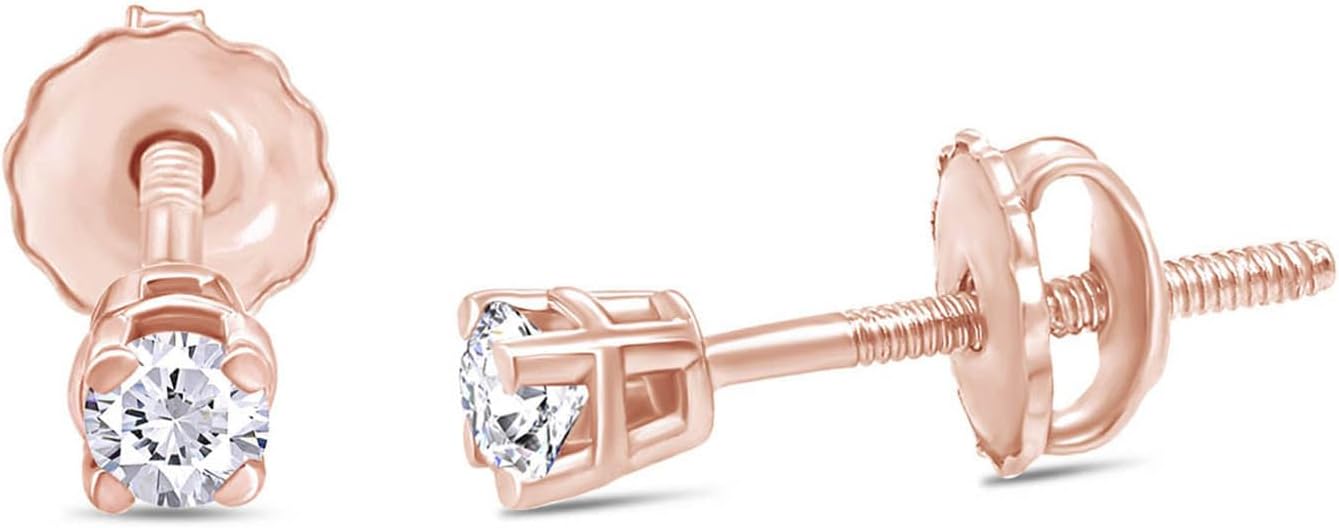 10K Rose Gold 1.00-6.50 Carat Round-cut Lab Grown Diamond Screw Back Solitaire Stud Earrings (G-H, VS-SI) | Fine Jewelry for Women