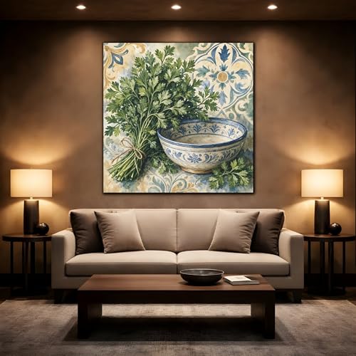 Impression sur toile persil et bleu de qualite supérieure 40x40 cm