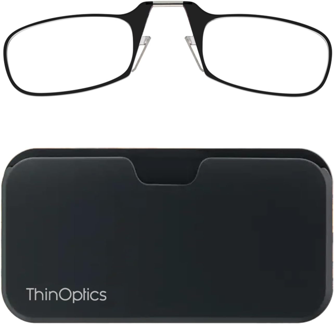 ThinOptics Reading Glasses Rectangular Frames With Universal Pod Compact Case - Ultra-light Foldable Readers - Clip-on Nose - 1.0 1.5 2.0 2.5 Strength With Flex-Fit Technology