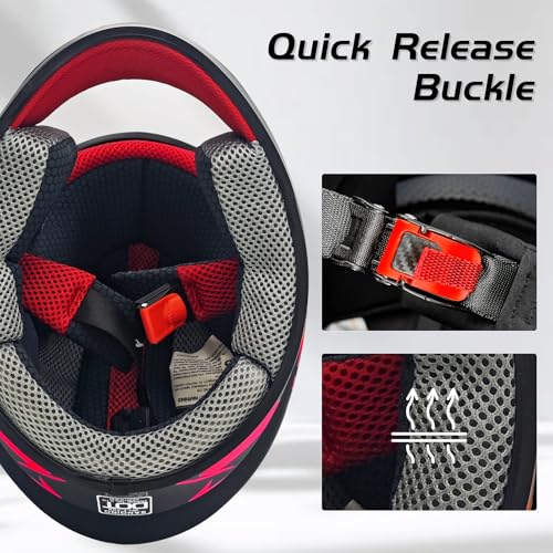 SanQing Kids Full Face Motorcycle Helmet Motocross Dirt Bike ATV BMX Go-Kart Off-Road 4 Wheeler Boy Girl Children Helmet with Sun Visor DOT Approved by SanQing - Used condition - Image 6