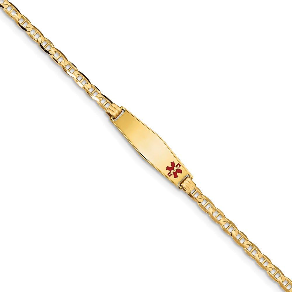 Real 14kt Medical Soft Diamond Shape Red Enamel Anchor Link ID Chain Bracelet
