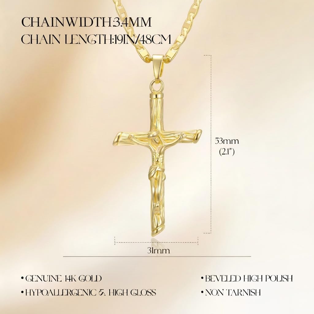 14K Gold Cross Necklace for Women Men 14K Gold Crucifix Pendant Chain Jesus Cross Necklace Religious Jewelry Christian Gift - Image 6
