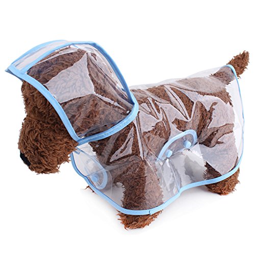 TOPSUNG Waterproof Puppy Raincoat Blue Transparent Pet Rainwear Clothes for Small Dogs/Cats, Size M