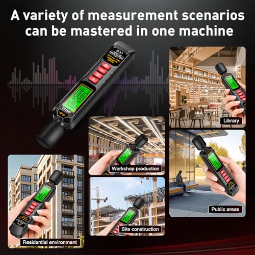 Schallpegelmessgerät mit Farbdisplay für Innen- und Außenbereich, Lärmmessgerät mit 30-130 dB Messbereich (±2 dB) und Max/Min Aufzeichnung für Werkstatt, Büro & Zuhause