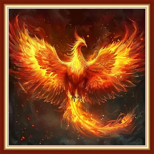 Image of Joyhoor Stamped Cross Stitch Kits for Beginners, Needlepoint Kits for Adults, 11CT Counted Embroidery Kits-Fire Phoenix 18x18 inchs