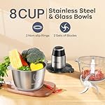 GANIZA Food Processors, Electric Food Chopper with Meat Grinder & Vegetable Chopper - 2 Bowls (8 Cup+8 Cup) with Powerful 450W Copper Motor - Includes 2 Sets of Bi-Level Blades for Fruits/Meat/Nuts - Image 2