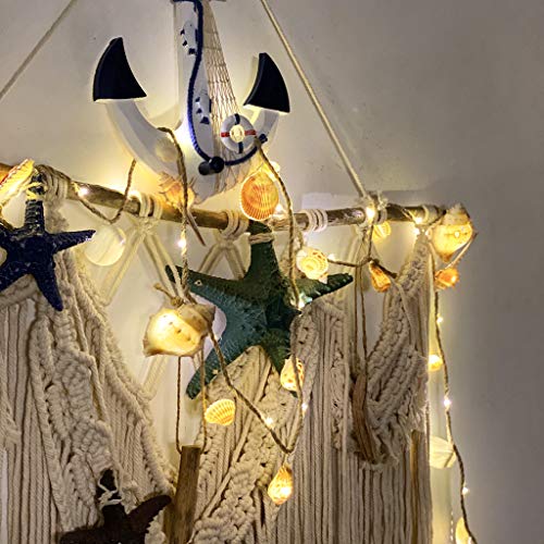 Beached Themed Sea Shell Decorative Conch Hemp Rope Lights, Nautical Night String Lights Lit By 39 Leds 19 Shells 6.6 Feet Battery Powered For Summer Camping Wedding Birthday Bedroom Home Parties #TOP2