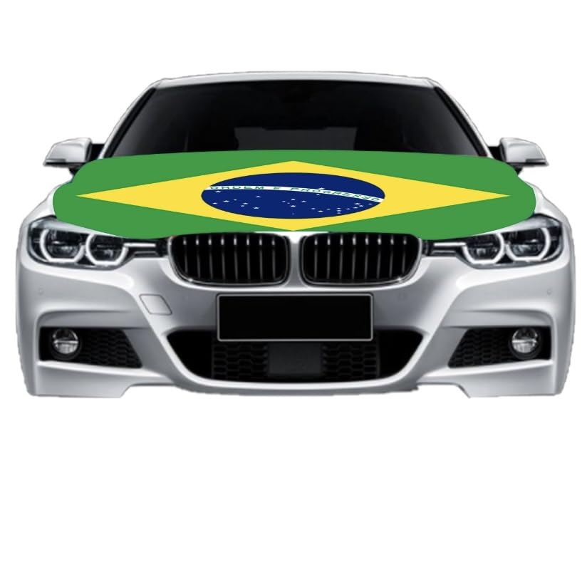 Image of Car Hood Cover Country Flag Hood Cover Durable Weatherproof Universal Fit Car Cover for All Seasons Protection Custom Fit for Cars Trucks SUVs (Brazil)