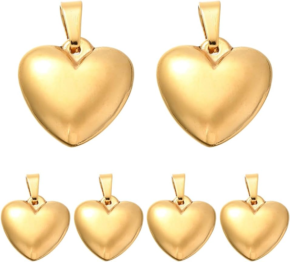 Beebeecraft 1 Box 10Pcs 3D Heart Charms 18K Gold Plated 304 Stainless Steel Love Heart Charms for Jewelry Making DIY Crafts Valentine Decoration