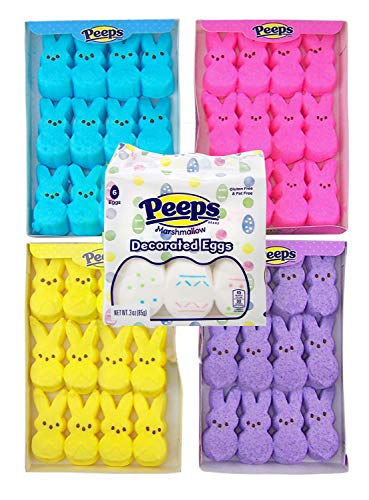 Peeps Marshmallow Candy Bunny Variety 5 Pack Easter Basket Candy Stuffers, 3 3/8 Ounce