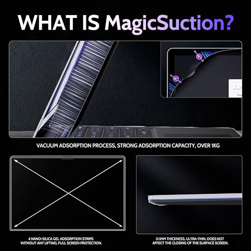 Peslv Privacy Screen for 13.8 Inch Surface Laptop 7, MagicSuction™ Removable Anti Spy Black Protector, Glare Blue Light Filter for Microsoft Laptop Computer Monitor - Thumbnail 3