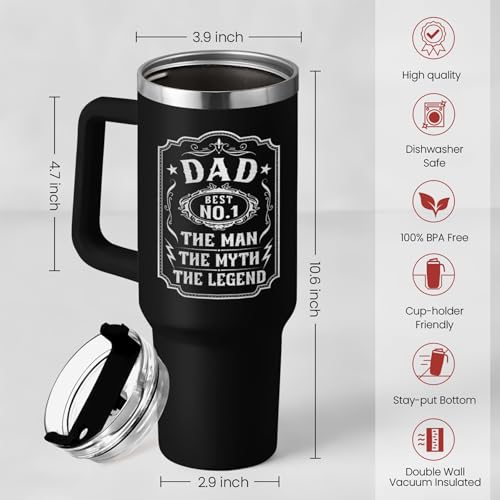 Image of SANDJEST Dad 40 oz Stainless Steel Insulated Tumbler With Handle & Straw Lid for Dad on Fathers Day, Birthday, Christmas or Valentine's Day