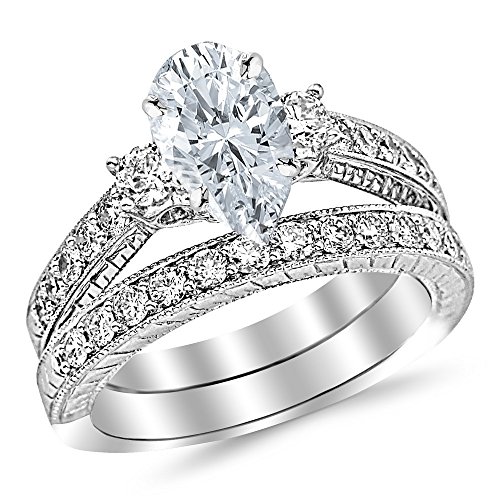 14K White Gold 2.5 Carat LAB GROWN DIAMOND 3 Stone