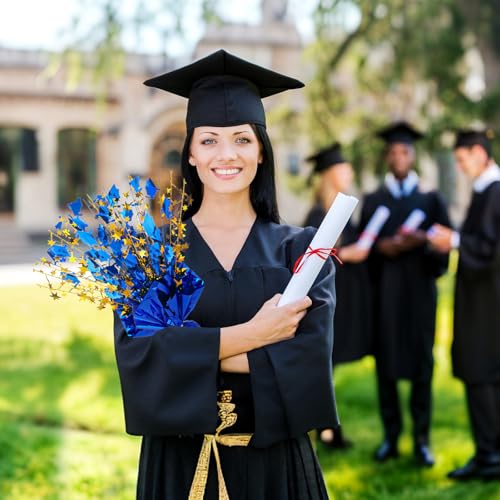 Image of 6 Packs Graduation Decorations Centerpieces for Tables Metallic Foil Star Graduate Cap Burst Tabletop Display in Blue and Gold for 2026 Grad Ceremonies Celebrations Party Decor Supplies 12 inch