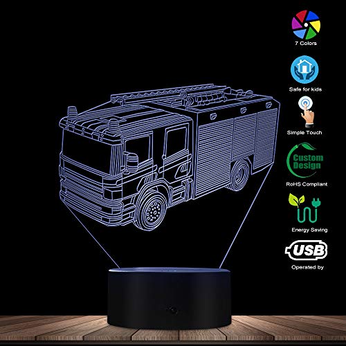 The Geeky Days Rescue Fire Engine Led Night Light Fire Fighting Truck 3D Optical Illusion Lamp Fire Department Office Room Lighting Decor Gift For Firemen Fire Fighters #TOP3