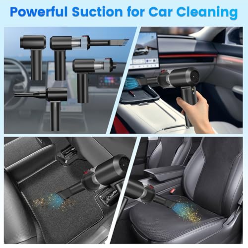 Car Vacuum Portable Cordless - 4 in 1 90°Foldable Mini Car Vacuum with 16000Pa, Rechargeable Handheld Air Duster with Brushless Motor for Auto Home Office Pet Hair (Black)