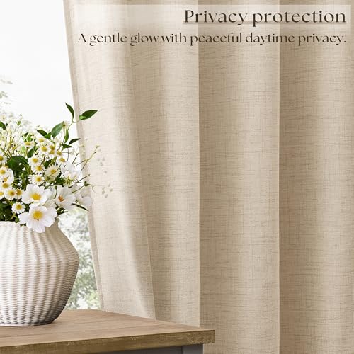 Image of Extra Wide Linen Curtains 84 Inch Length 72 Inch Wide Warm Beige | Natural Linen, for Patio Sliding Glass Door, Light Filtering, Semi Sheer, Grommet, Privacy, wide Window, 1 Panel, Oatmeal