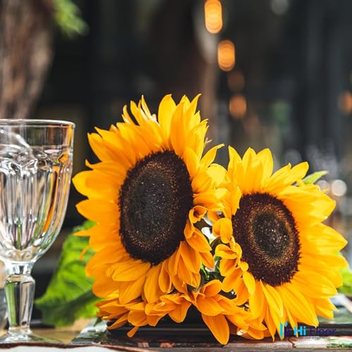 Image of Enhance Your Space with Artificial Leaf Decor Foliage for Stunning Interiors Decorative Items for Home;Office; Room; Living Room; Table; (Without Vase) (Pack of 1, Sunflower 2)