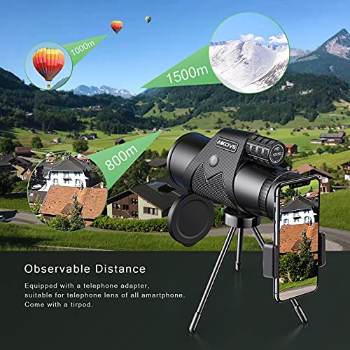 Monokulare Teleskop 12x50 HD Monokular Fernrohr Erwachsene mit Smartphone Halter und Upgrade Stativ, BAK4-Prisma… – Bild 8