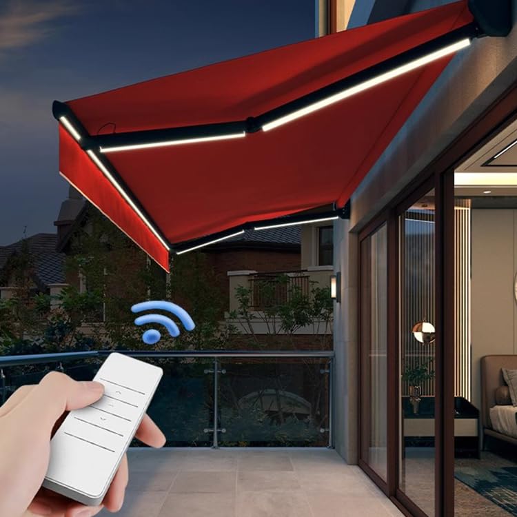 3x2.5m,Elektrische Markise mit LED-Leuchten, einziehbare Markise, Sonnenschutz, Terrassenmarkise, Abdeckung für Terrasse, Pavillon, Garten, Restaurant, Café