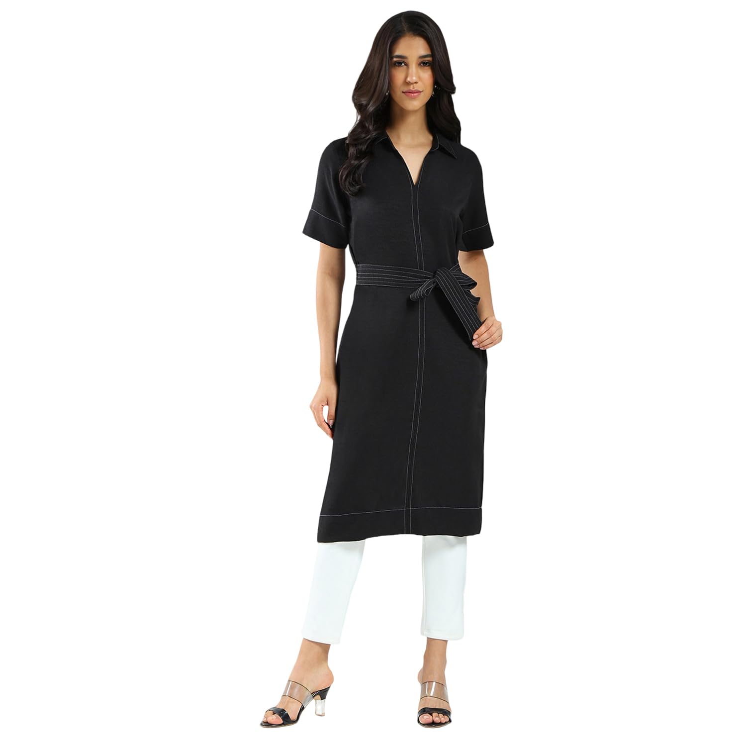 Women's Regular Fit Tunic | Solid Pattern | Pull-On Closure with Short Sleeve Collar Neck Stylish Tunic for Women-image-4