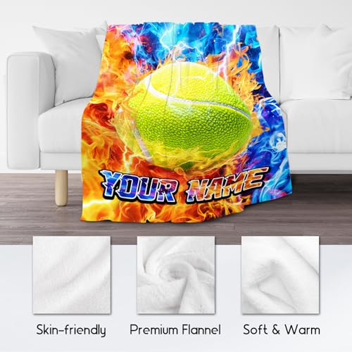 Blanket for Boys Player - Customize Tennis Ball Gifts - Comfy Cozy Fleece Throws for Team 4 Sizes