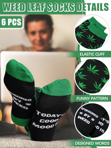 6 Pairs Novelty Leaf Socks for Men 420 Leaf Funny Flowers Cotton Crew Socks Green Pot for Adult Christmas 420 Gift3